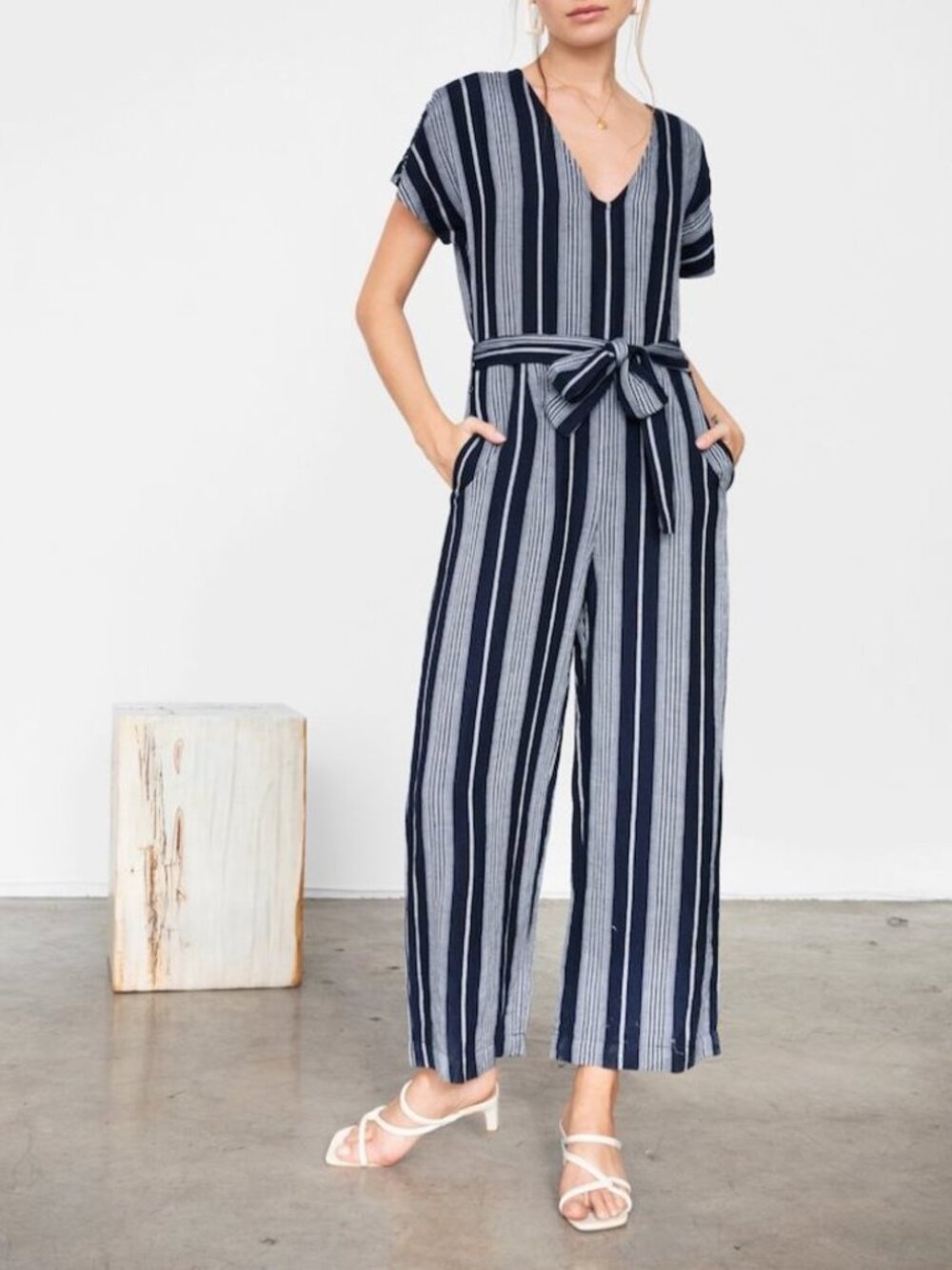 Rails Angela Mediterranean Stripe Jumpsuit Blue Women's Size L Coastal Vacation